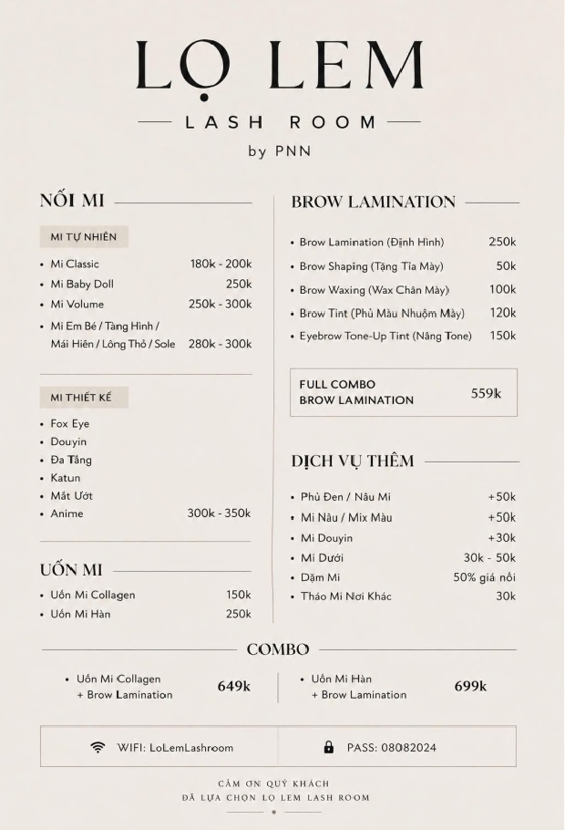 Menu Nối Mi & Brow Lamination Lọ Lem Lash Room